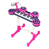 Piano Eletrônico Infantil Unik Toys Pe1806frp Grande Show Microfone Cor Rosa