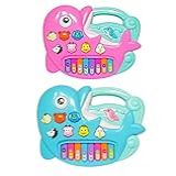 Piano Pianinho Teclado Musical Golfinho Infantil Interativo Som Eletrônicos Brinquedo Bebê Educativo AZUL 