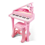 Piano Teclado Infantil Com Microfone E Banquinho
