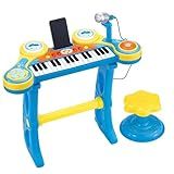 Piano Teclado Infantil Musical Pianinho Microfone Instrumento Brinquedo Criança Azul 