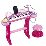 Piano Teclado Infantil Musical Pianinho Microfone Instrumento Brinquedo Criança Rosa 