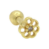 Piercing Cartilagem Ouro 18k 750 Flor Mini C Diamante