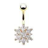 Piercing De Umbigo Feminino Com Flor De Strass Piercing De Umbigo De Cristal Joia Corporal Pingente De Umbigo Anel De Umbigo  Ouro E Branco  Tamanho Único
