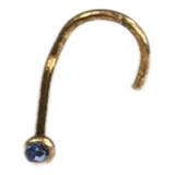Piercing Nostril Aço Cirúrgico Folhado A Ouro Pedra Azul