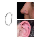 Piercing Titânio D Ring Cravejado Fecho Click Zircônia 1 2mm