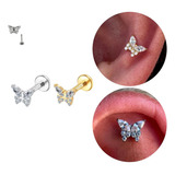 Piercing Titânio Mini Borboleta Cravejada Tragus Helix Flat