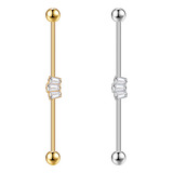 Piercing Transversal Aço Cirurgico Zircônia Coroa 3 Pedras