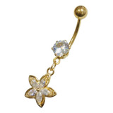 Piercing Umbigo Com Pingente Flor Strass Zircônia Folheado