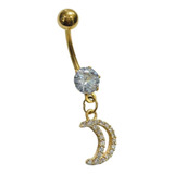 Piercing Umbigo Com Pingente Lua Strass Zircônia Folheado