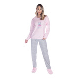 Pijama Adulto Flanelado Plush Inverno Frio Longo Feminino