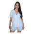 Pijama Algodão Feminino Manga Curta Com Botão Azul Listrado