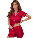 Pijama Americano Baby Doll Short Cetim Elastano Vermelho