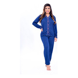 Pijama Americano Blogueira Inverno Longo C Botão Feminino