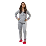 Pijama Americano Feminino Com Abertura De Botões Longo Cinza