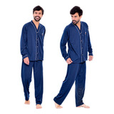 Pijama Americano Masculino Liso Inverno Manga Longa Botões