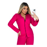 Pijama Americano Rosa Pink Blogueirinha Manga Longa Feminino