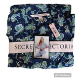 Pijama Azul Escuro Florido Longo Victoria Secrets