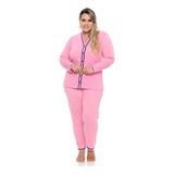 Pijama Blogueira Feminino Aberto Botões Liso Americano Frio