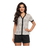 Pijama Blogueira Feminino Baby Doll Com Botões Malha Premium