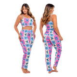 Pijama Curto Adulto Feminino Cropped E Calça Manú