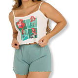 Pijama Curto Cropped Baby Dool Adulto Feminino Dormir Promo