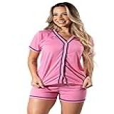 Pijama Curto Manguinha Blogueira Botão Aberto Adulto Amamentação P ROSA PINK
