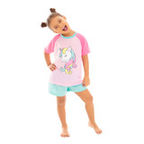 Pijama Curto Unicornio Infantil Menina Babydoll 