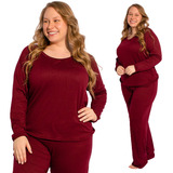 Pijama De Inverno Feminino Plus Size Manga Longa Linha Noite