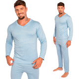 Pijama De Inverno Masculino Manga Longa Suede Linha Noite