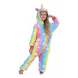 Pijama De Unicórnio Arco Íris Colorido Fantasia Kigurumi