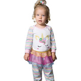 Pijama Fantasia Bebê Manga Longa Saia Tutu Unicórnio