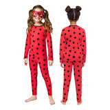 Pijama Fantasia Infantil Manga Longa Ladybug Com Máscara