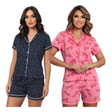 Pijama Feminino Blogueira Kit 2 Baby Doll Americano C Botões