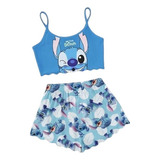 Pijama Feminino Curto Adulto Lilo Stitch Blusa E Short Doll