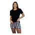 Pijama Feminino Curto Short Doll Dormir Calor Xadrez Algodão