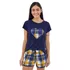 Pijama Feminino Curto Verão Com Shorts Xadrez Malha Premium