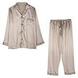 Pijama Feminino De Cetim De Seda Solta Manga Comprida Duas Peças Conjunto De Pijama Casual Com Botões Confortável Bege G