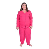 Pijama Feminino De Frio Longo Inverno Plus Size Botões Malha
