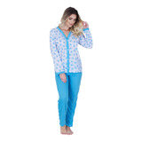 Pijama Feminino Inverno Longo Botão Aberto Idoso Amamentação