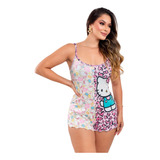 Pijama Feminino Macaquinho Lilo Stitch Blusa E Short Doll