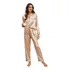 Pijama Feminino Manga Cumprida E Calça Cetim Seda Champanhe