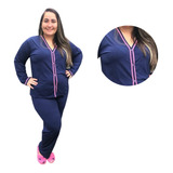 Pijama Feminino Plus Size Americano Aberto De Botões Inverno