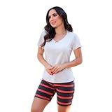 Pijama Feminino Verão 100 Algodão Bermuda BR Alfa M Regular Regular Cinza Preto Com Vermelho 