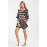 Pijama Feminino Verão Aberto Tecido Viscose Estampa Guepardo