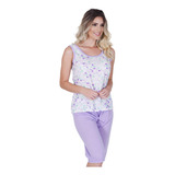 Pijama Feminino Verão Curto Bermuda Sem Manga Idoso Conforto