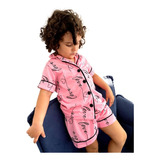 Pijama Infantil Americano Criança Short Botões Verão Menina