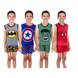 Pijama Infantil Curto Calor Regata Super Herói Desenho
