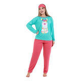 Pijama Longo Adulto Feminino Blusa Manga Comprida tapa Olho