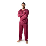 Pijama Longo Adulto Masculino Blusa Manga Comprida E Calça