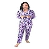 Pijama Longo De Liganete Botões M Lilás Onça Grande 